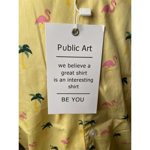 Public Art Flamingo Palm Men’s Yellow Short Sleeve Shirt Size XL - Picture 8 of 8